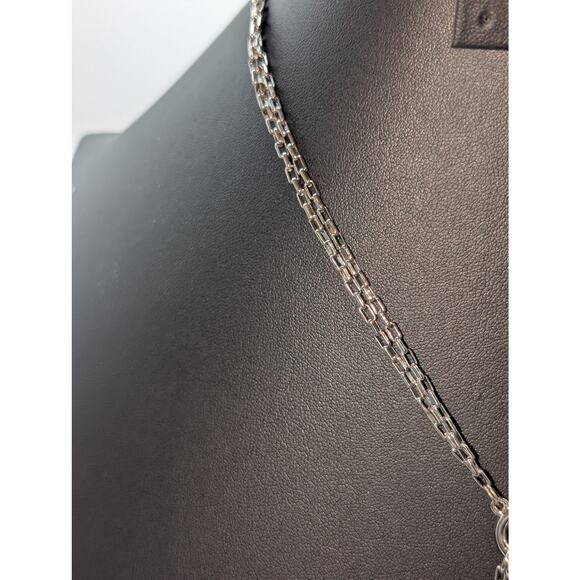 Silver Tone Double Square Link Chain Front Toggle Glass Bead Tassel 17" Necklace - Picture 4 of 7